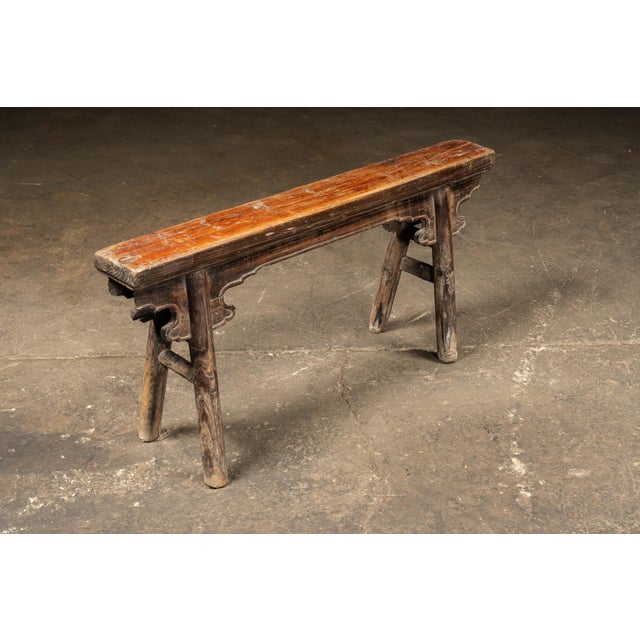 Rustic Late 19th Century Rustic East Asian Wooden Prayer Bench For Sale - Image 3 of 8