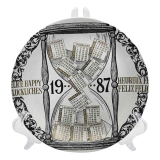 Vintage Happy Calendario Plate by Piero Fornasetti, Italy, 1987 For Sale