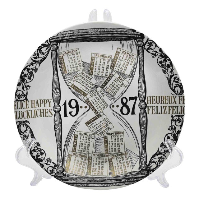 Vintage Happy Calendario Plate by Piero Fornasetti, Italy, 1987 For Sale