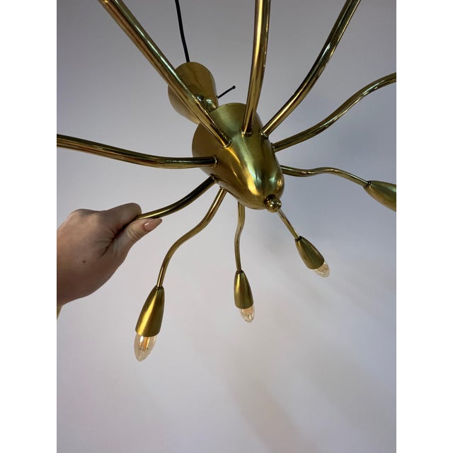 Gold Brass 10-Arm Chandelier, 1950s For Sale - Image 8 of 11