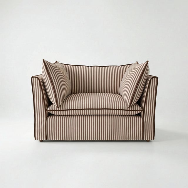 Not Yet Made - Made To Order Sophie Conran Coco Loveseat Narrow Chocolate Stripe with Piping with Knife Edge Cushion For Sale - Image 5 of 5
