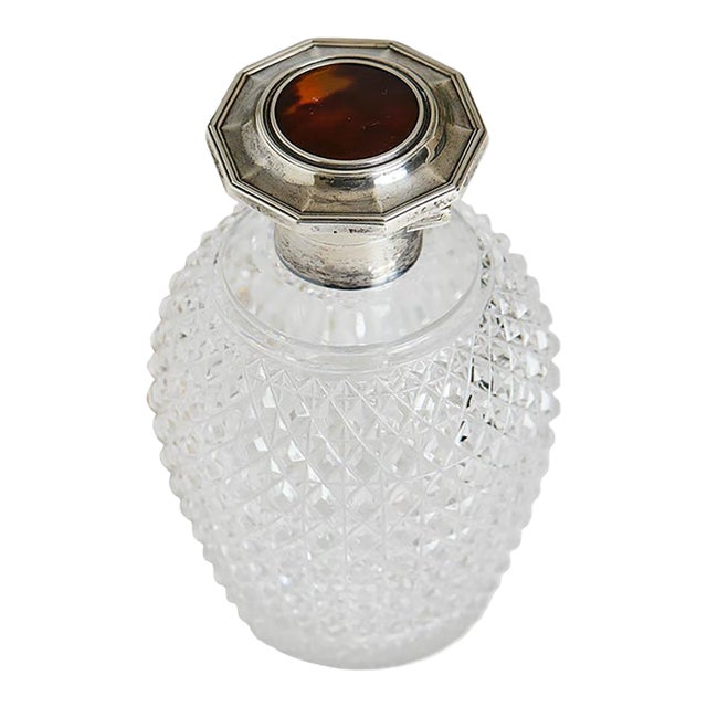 Antique Mappin & Webb Tortoise, Crystal and Sterling Perfume Bottle For Sale