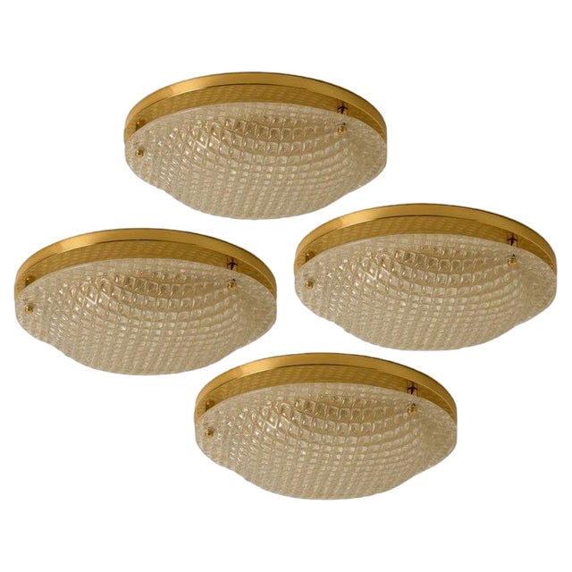 Textured Murano Flush Mount - Wall Light attributed to Hillebrand, 1970s For Sale