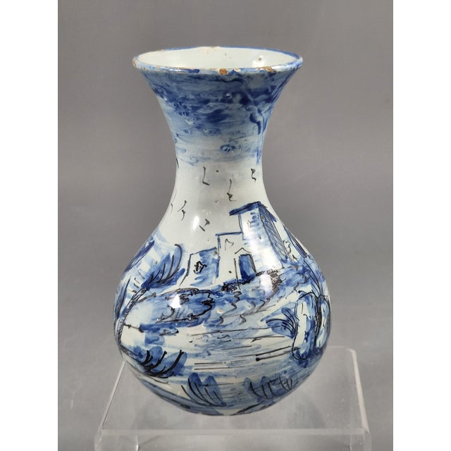 Antique Cantagalli Blue and White Savona Style Maiolica Cabinet Vase, Florence, 1884 For Sale - Image 4 of 13