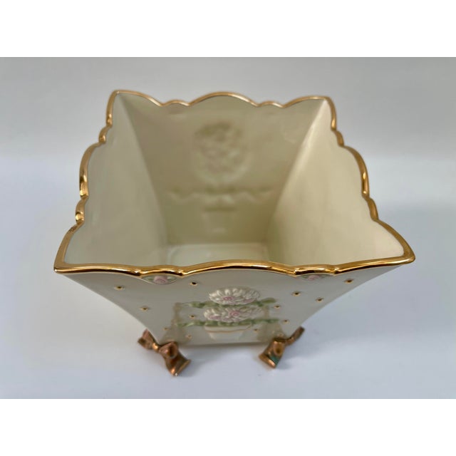 Lenox Porcelain Gilt Square Flower Pot For Sale In Boston - Image 6 of 12