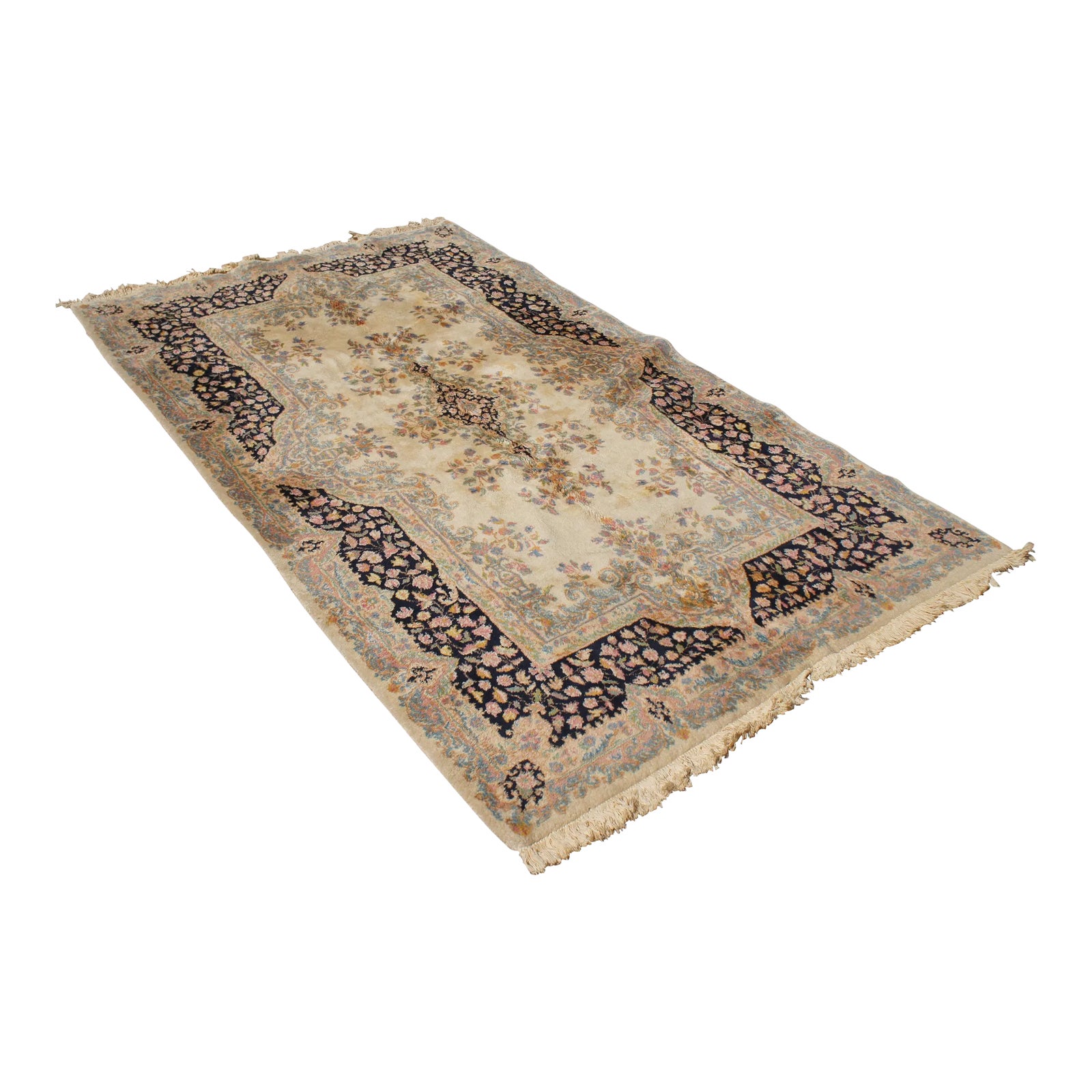 Vintage French Aubusson Hand Knotted Beige & Blue Wool Area Rug 5' X 8. ...