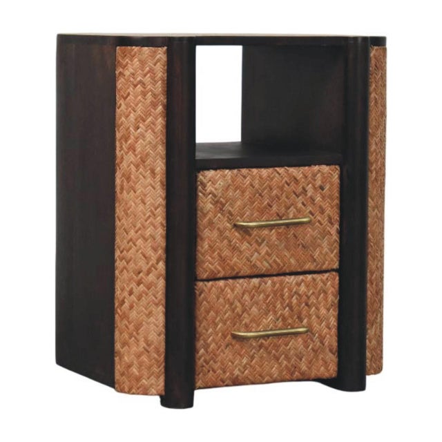Natural texture meets modern craftsmanship in this curved-edge nightstand. Crafted from solid mango wood in a dark finish,...