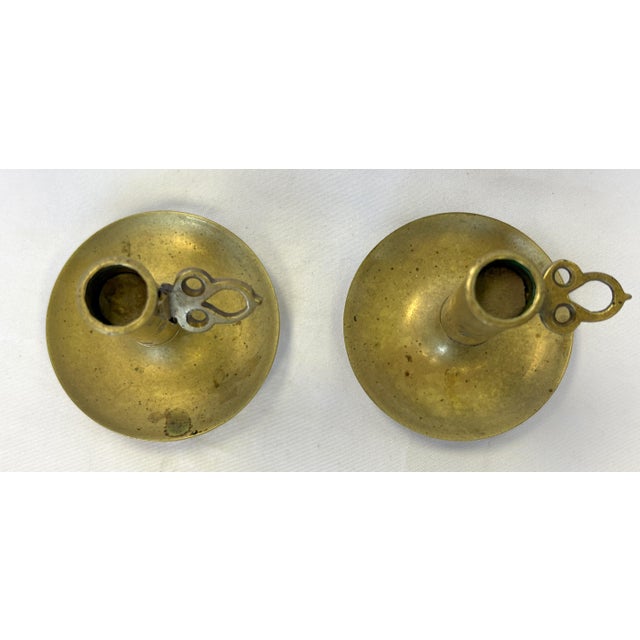 Signed Antique Brass Adjustable Height Push-Up Candleholders- A Pair For Sale In West Palm - Image 6 of 10