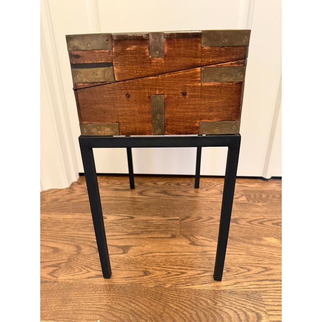 Campaign Antique Campaign Mahogany Lap Writing Desk W/ Iron Stand For Sale - Image 3 of 15