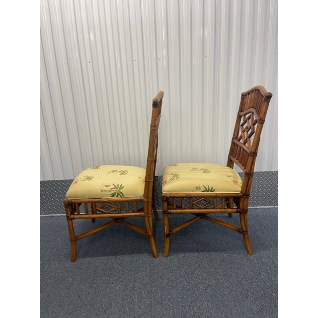 Brown Late 20th Century Pair of Rattan Chippendale-Style Dining Chairs With Fretwork Backs For Sale - Image 8 of 12