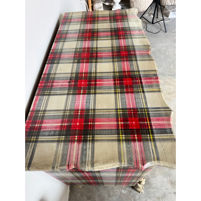 Wood Antique French Country Farmhouse Chest of Drawers With Tartan Detailing For Sale - Image 7 of 12