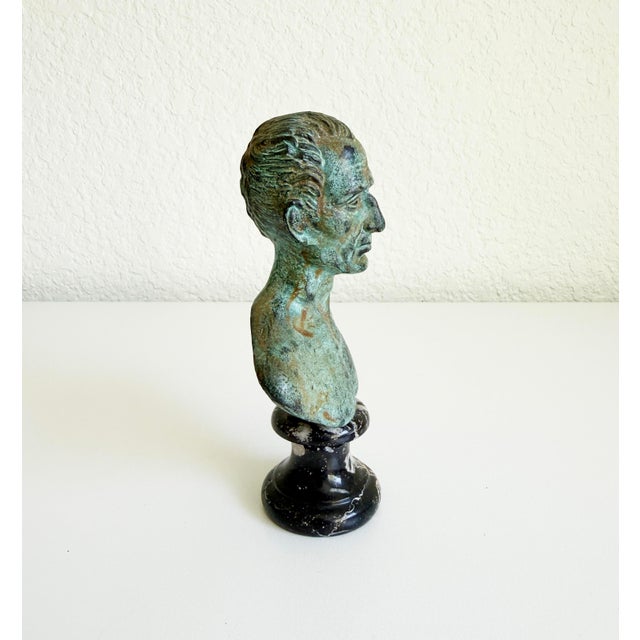 Figurative Bronze Verdigris & Marble Bust of Julius Caesar, Reproduction For Sale - Image 3 of 8