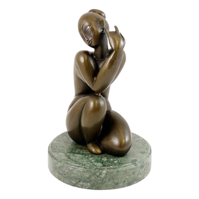 Art Deco Female Nude Sculpture, 20th Century, Patinated Bronze For Sale