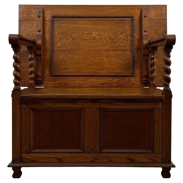 Antique English Golden Oak Monks Bench For Sale - Image 12 of 14