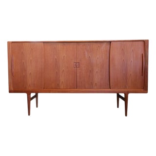 Danish High Board in Teak with Sliding Doors, 1960s For Sale