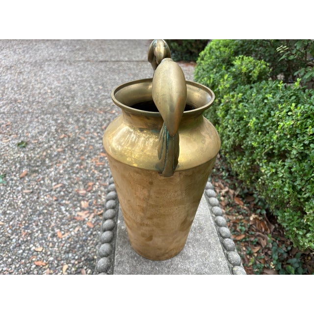 Metal Dolbi Cashier Brass Vase With Parrots. For Sale - Image 7 of 11
