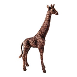 Antique Copper Finish Metal Giraffe Sculpture For Sale