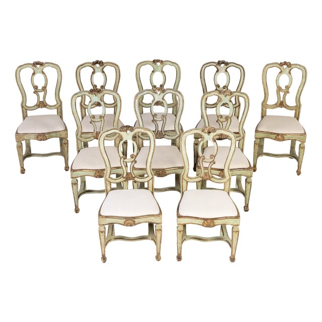 Antique Italian Painted Chairs, 1700s, Set of 10 For Sale