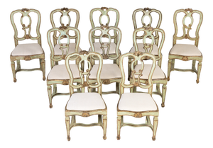 Antique Italian Painted Chairs, 1700s, Set of 10