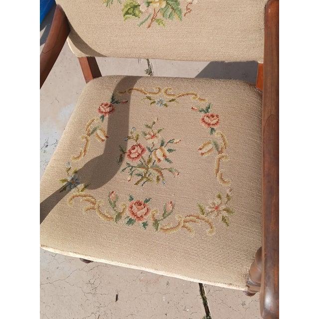 Antique Victorian Needlepoint Armchair Floral Tapestry Accent Chair For Sale - Image 13 of 16