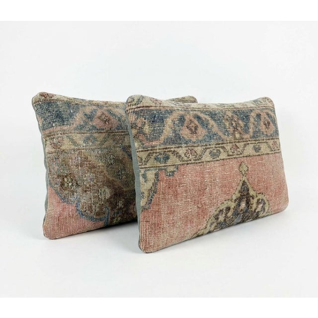Mid-Century Modern Turkish Lumbar Rug Pillow Cover 16'' X 24'' - Set of Two For Sale - Image 3 of 4
