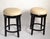 Contemporary Pair, Vintage Swivel 24 Inch Kitchen Stools Black Wood Tan-Beige Faux Leather Seats For Sale - Image 3 of 16