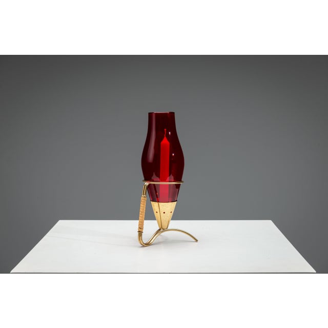 Candleholder in Brass and Glass and Rattan by Gunnar Ander for Ystad Metall, 1960s For Sale - Image 6 of 14