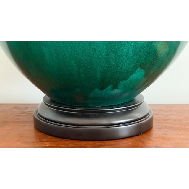 Ceramic Monumental Chinese Emerald Green Porcelain Vase Table Lamp For Sale - Image 7 of 11