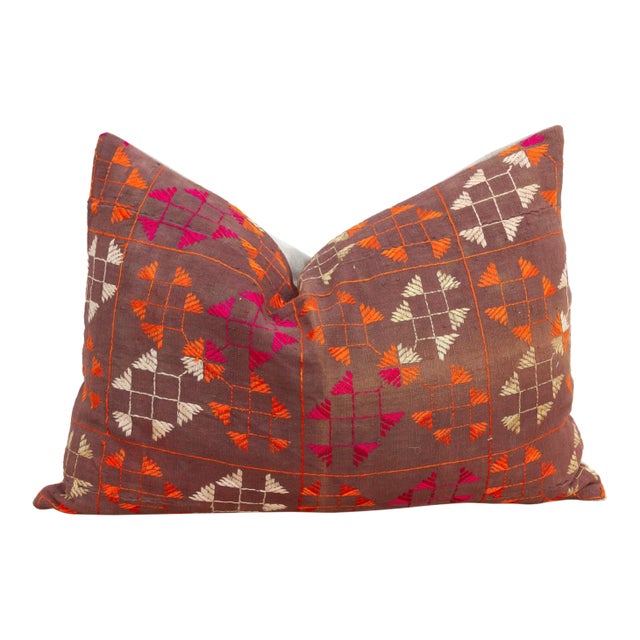 Doaba Lattice, Antique Phulkari Lumbar Pillow Cover For Sale