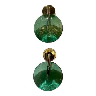 Pair of Green Murano Lollipop Disc Sconces For Sale
