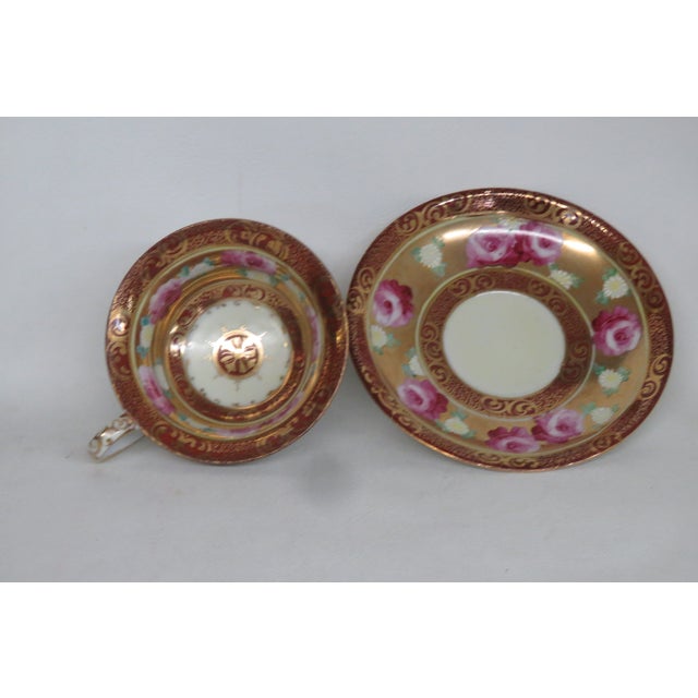 Mogi Momonoi Gold Burgundy Bone China Flower Tea Cup & Saucer Set 4653b For Sale - Image 18 of 18