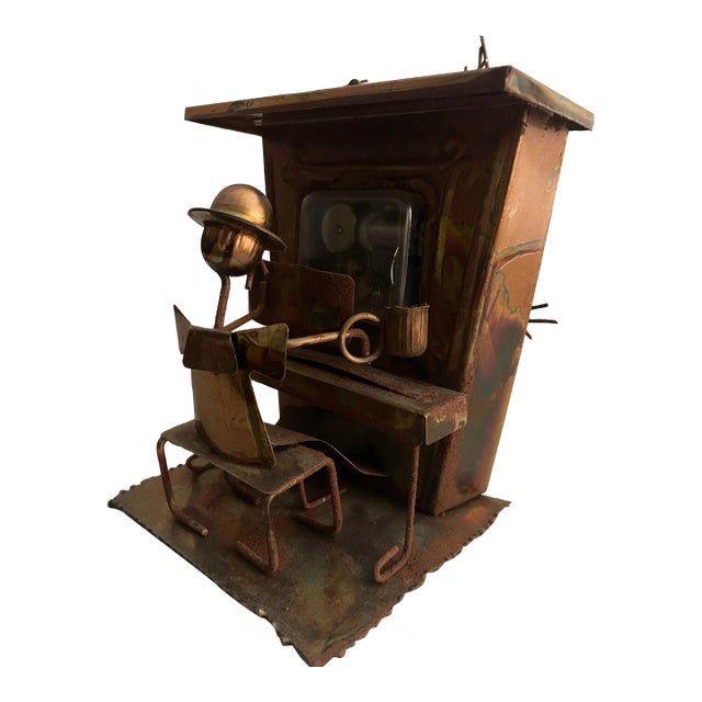 Vintage 1970s Brutalist Copper "The Entertainer" Piano Player Music Box For Sale
