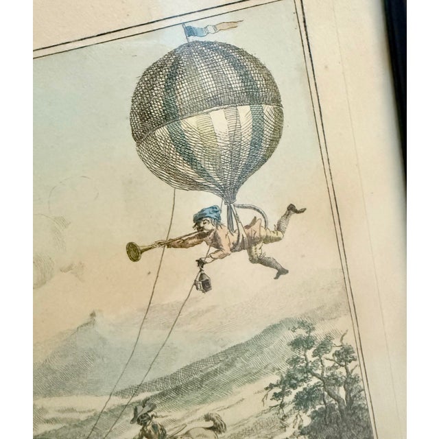 French French Antique Satirical Ballooning Hand-Colored Etching Titled "Moyen Infaillible De Diriger Les Ballons", Originally Produced 1785, Worm Wood Frame For Sale - Image 3 of 12