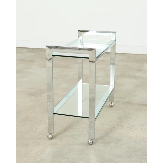 Metal Milo Baughman Style Mid-Century Chrome Two Tier Bar Cart For Sale - Image 7 of 17
