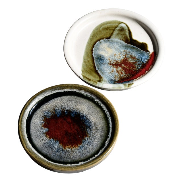 Mineral Glaze Ceramic Plate Duo by Barbara Stehr, 1970s, Set of 2 For Sale