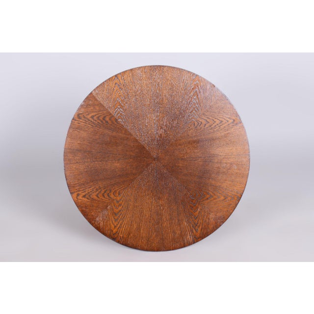 Brown Small Czech Bauhaus Round Oak and Chrome-Plated Steel Side Table, 1930s For Sale - Image 8 of 10
