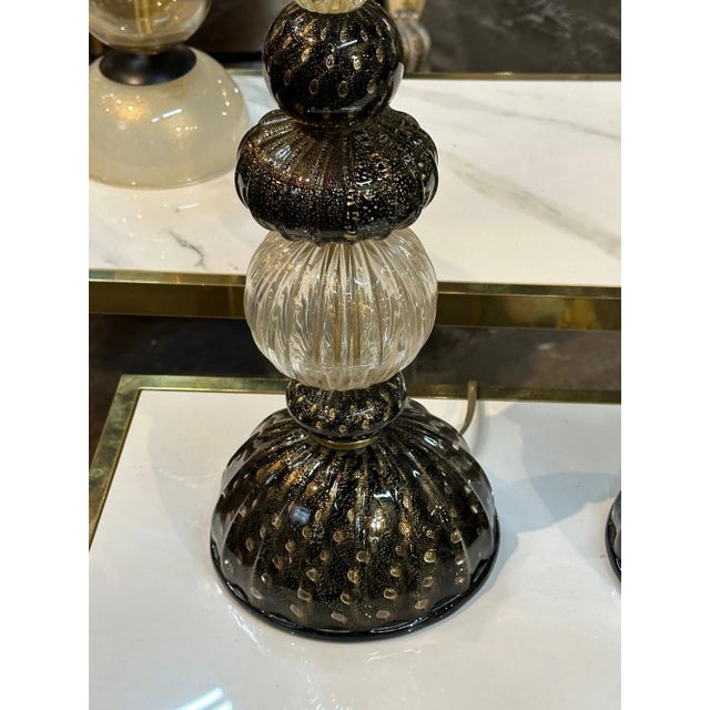 Early 21st Century Pair of Modern Murano Glass Black and Gold Lamps For Sale - Image 5 of 6