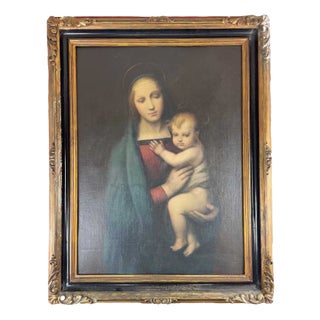 Madonna with Child, Mid 19th-Century, Oil on Board, Framed For Sale