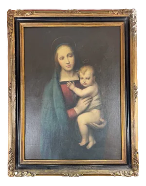 Madonna with Child, Mid 19th-Century, Oil on Board, Framed