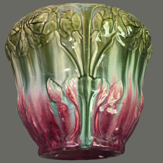 Vintage Majolica Jardinière Planter High-Relief Art Nouveau Floral Marked Numbered For Sale - Image 6 of 8