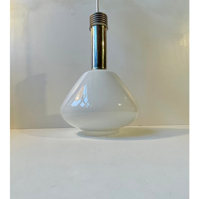 1970s Modern Italian Ceiling Lamp in White Opaline Glass & Chrome, 1970s For Sale - Image 5 of 7