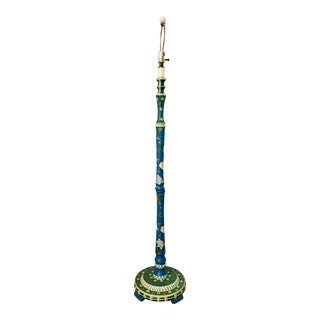 Hand Painted Floral Motif Floor Lamp For Sale