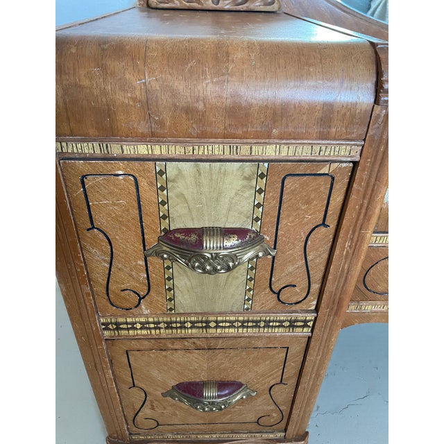 Vintage Art Deco Waterfall Makeup Vanity With Storage & Mirror Chairish