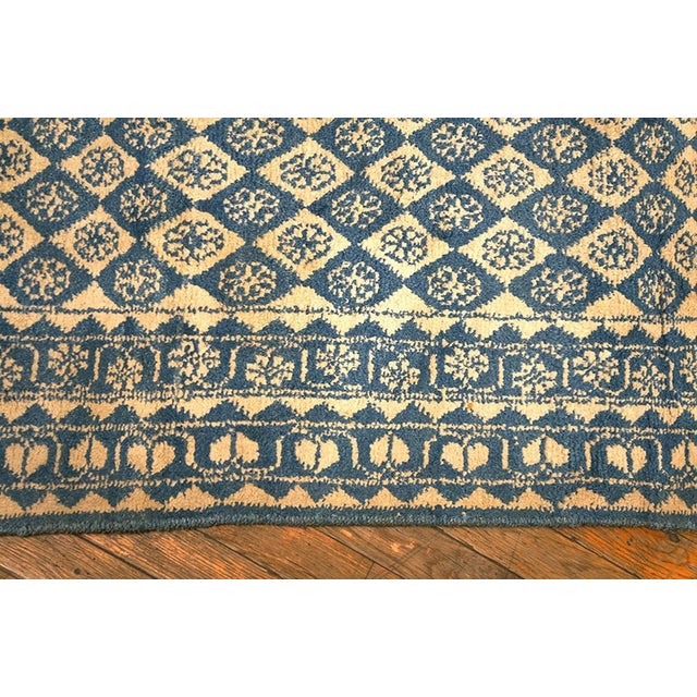 1920s Blue White Geometric Antique Indian Agra Cotton Carpet 4' X 7' Handknotted Rug For Sale - Image 4 of 8