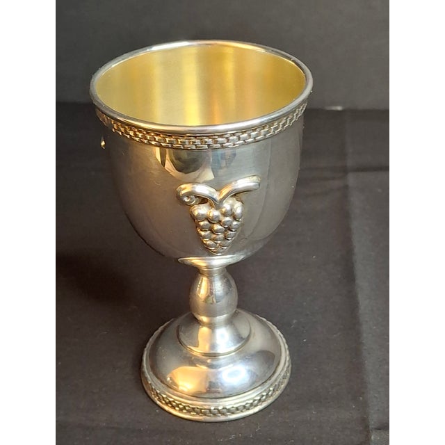 Mid-Century Modern Vintage Israeli Sterling Silver Kiddush Cup Grape Cluster Goblet Gold Wash 114g For Sale - Image 3 of 15