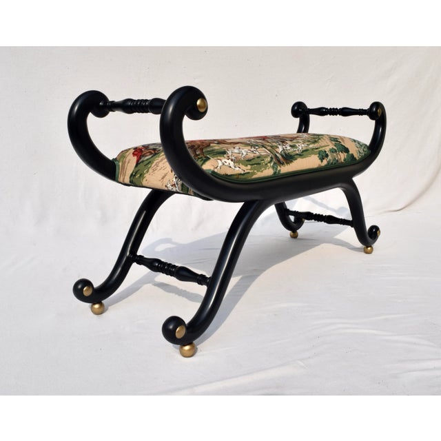Late 20th Century English Regency Curule Form Bench Fox Hunting Theme For Sale - Image 10 of 13