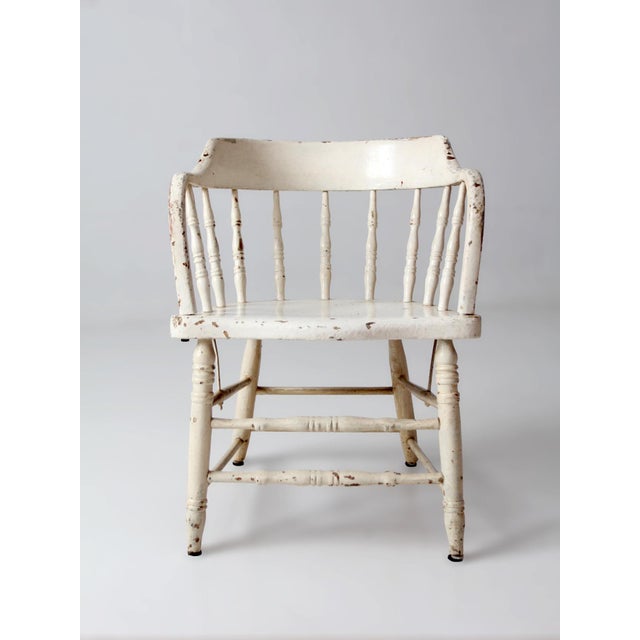 Antique White Painted Windsor Captain's Chair With Spindle Back For Sale - Image 9 of 16
