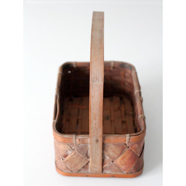 Vintage Woven Splint Basket With Bentwood Handle For Sale - Image 11 of 12