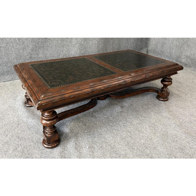 Bernhardt Bernhardt Coffee Table With Decorated Top and Wooden Base For Sale - Image 4 of 14