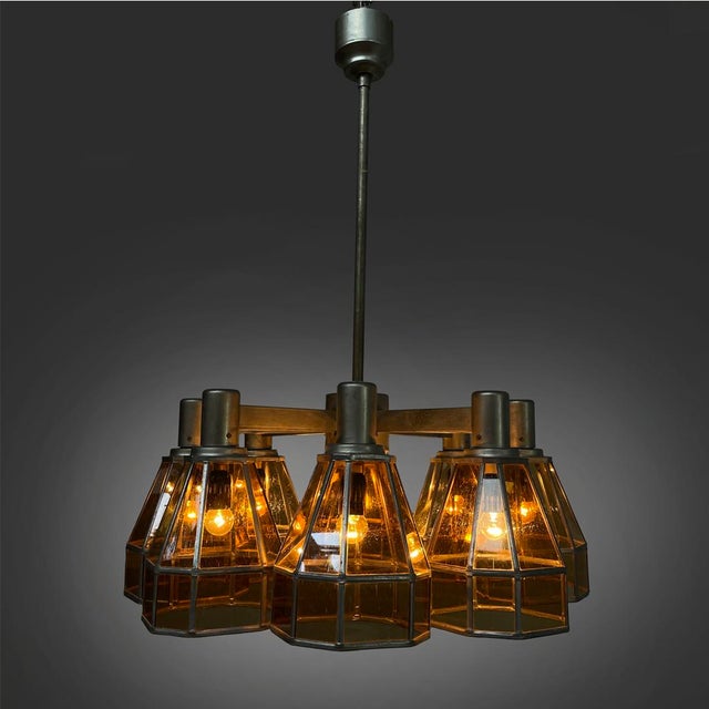 German Art Deco Chandelier in Yellow Glass and Metal, 1930s For Sale - Image 16 of 18